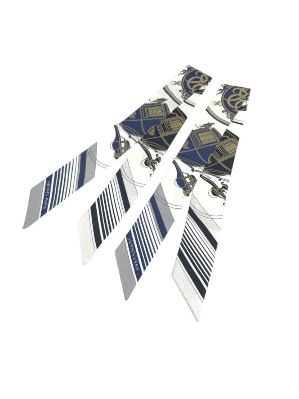 Hermes Scarf Twilly Zilly Set Pair New Tag Silk Navy